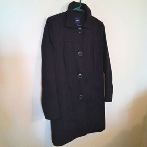 Reitmans Women's Black Cotton Trench Coat Large Buttons Tailored Details Size 4